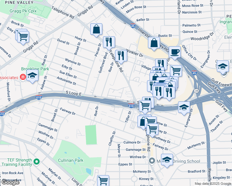 map of restaurants, bars, coffee shops, grocery stores, and more near 160 East Bend Lane in Houston