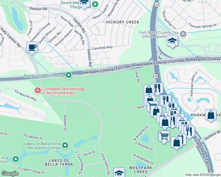map of restaurants, bars, coffee shops, grocery stores, and more near 23415 San Ricci Court in Richmond