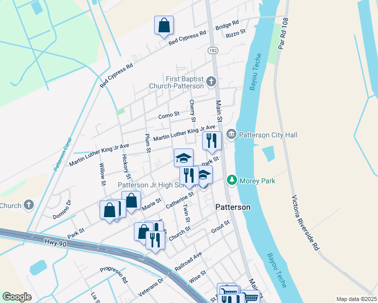map of restaurants, bars, coffee shops, grocery stores, and more near 301 Taft Street in Patterson