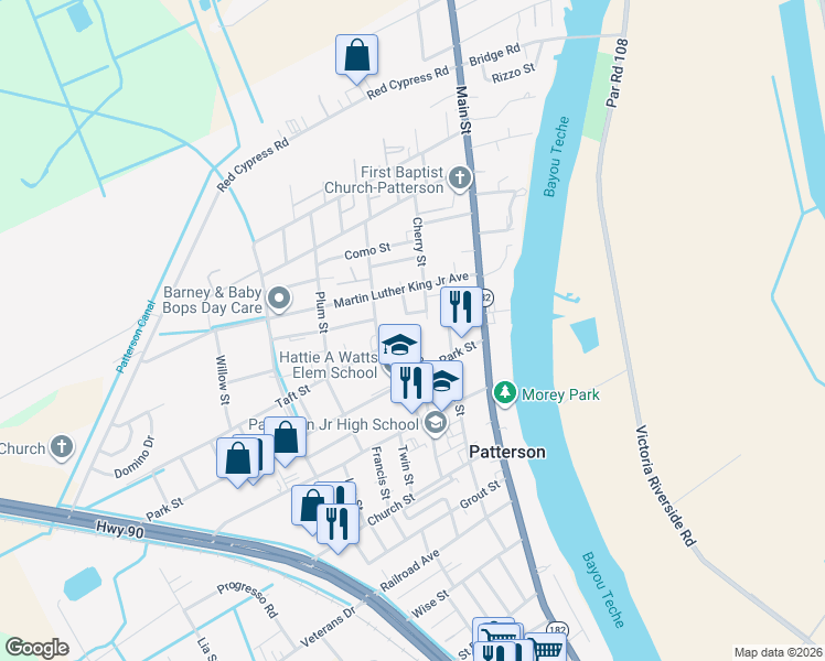 map of restaurants, bars, coffee shops, grocery stores, and more near 1320 2nd Street in Patterson