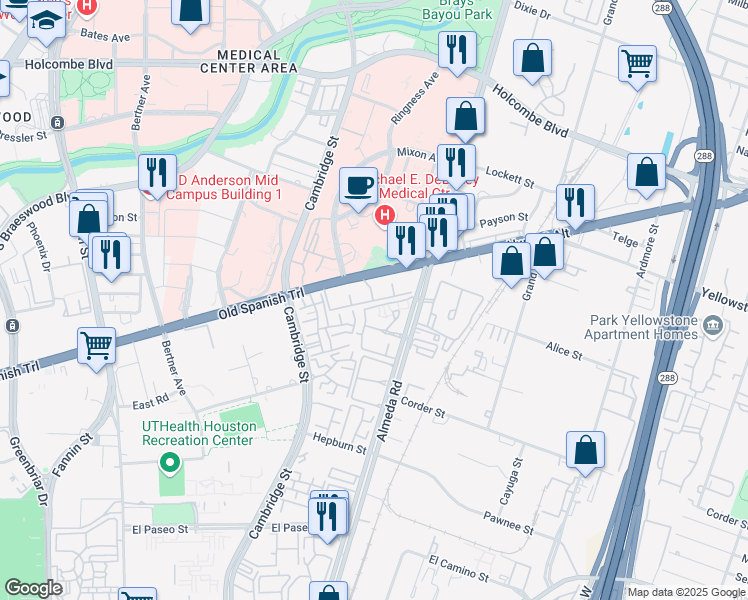 map of restaurants, bars, coffee shops, grocery stores, and more near 2300 Old Spanish Trail in Houston