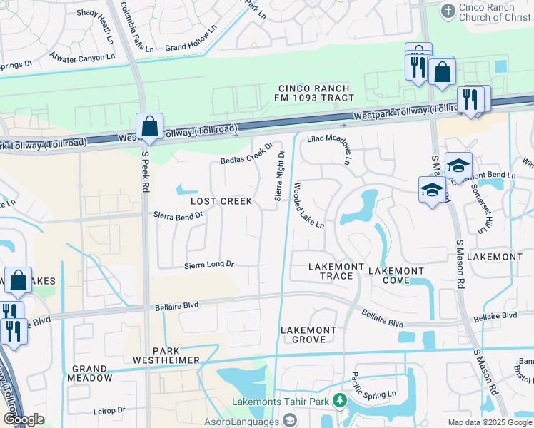 map of restaurants, bars, coffee shops, grocery stores, and more near 21330 Sierra Bend Drive in Richmond