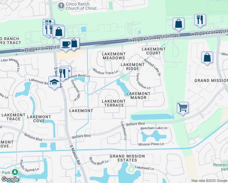 map of restaurants, bars, coffee shops, grocery stores, and more near 20039 Shore Meadows Lane in Richmond