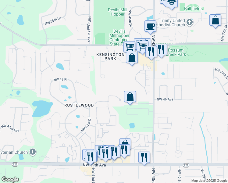 map of restaurants, bars, coffee shops, grocery stores, and more near 4867 Northwest 46th Place in Gainesville