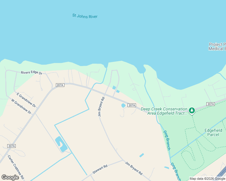 map of restaurants, bars, coffee shops, grocery stores, and more near 156 Cypress Point Circle in East Palatka