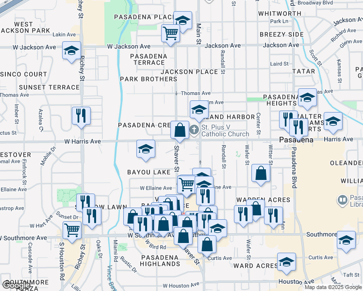 map of restaurants, bars, coffee shops, grocery stores, and more near 909 Shaver Street in Pasadena