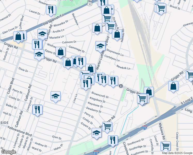map of restaurants, bars, coffee shops, grocery stores, and more near in Houston