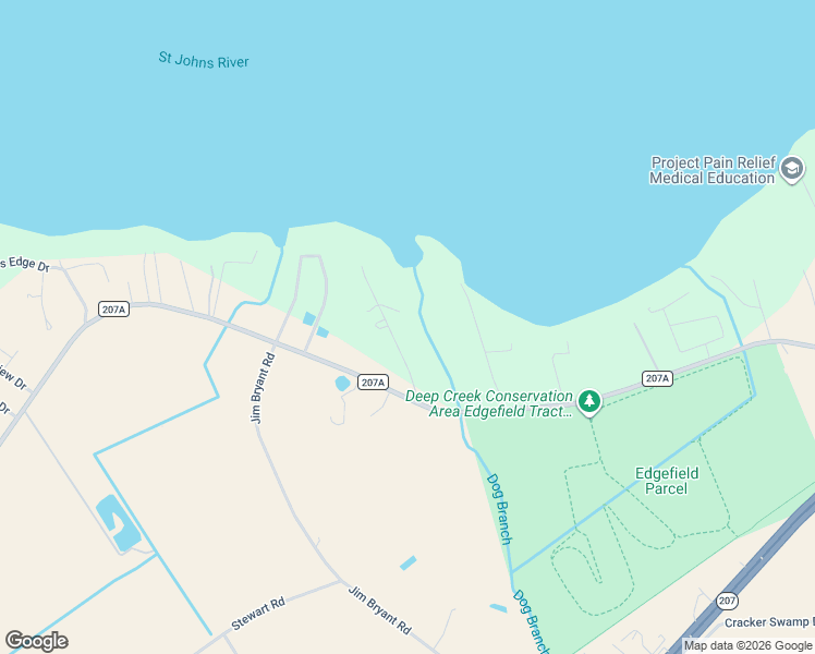 map of restaurants, bars, coffee shops, grocery stores, and more near 112 Orange Tree Road in East Palatka