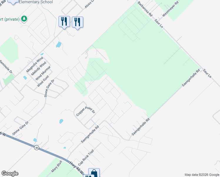 map of restaurants, bars, coffee shops, grocery stores, and more near 531 Willow Valley Street in New Braunfels