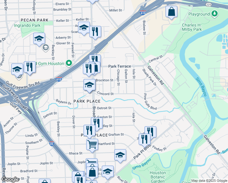 map of restaurants, bars, coffee shops, grocery stores, and more near 2922 Bellevue Street in Houston