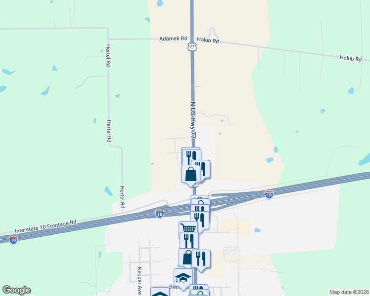 map of restaurants, bars, coffee shops, grocery stores, and more near 1033 U.S. 77 in Schulenburg