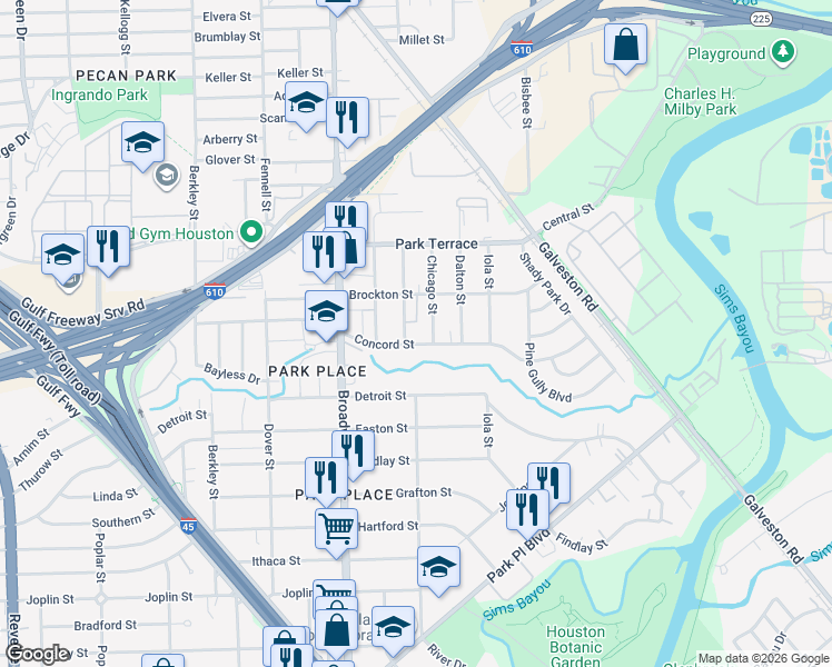 map of restaurants, bars, coffee shops, grocery stores, and more near 2922 Bellevue Street in Houston