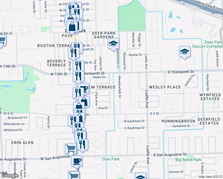 map of restaurants, bars, coffee shops, grocery stores, and more near 1501 Deer Avenue in Deer Park