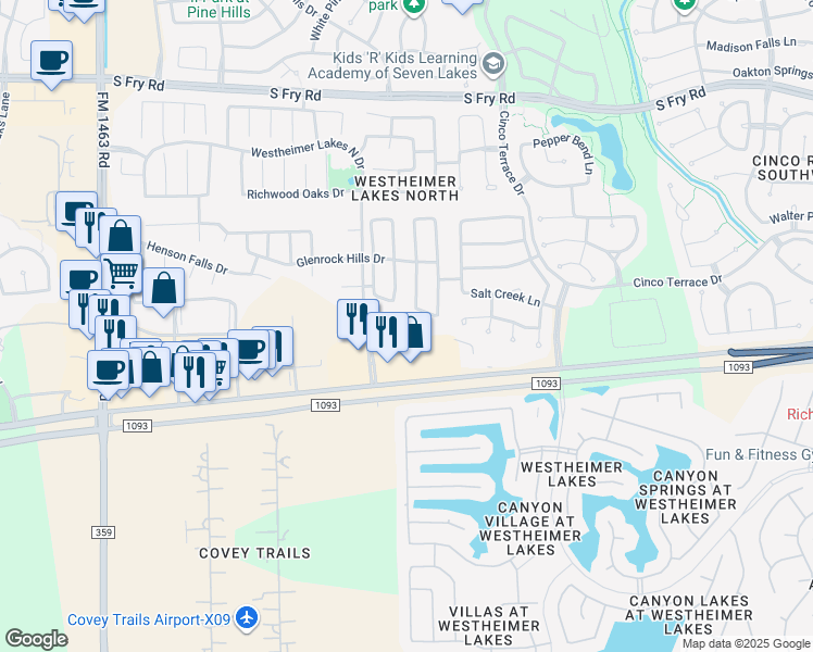 map of restaurants, bars, coffee shops, grocery stores, and more near 26330 Planters Heath in Katy