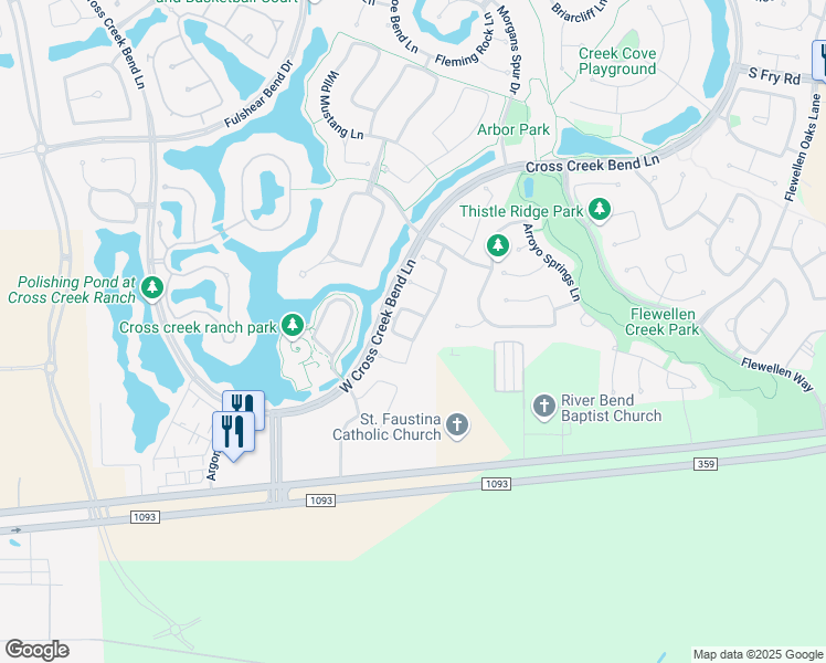 map of restaurants, bars, coffee shops, grocery stores, and more near 28202 Rippling Brook Lane in Fulshear