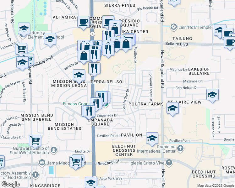 map of restaurants, bars, coffee shops, grocery stores, and more near 7234 Autumn Sun Drive in Houston