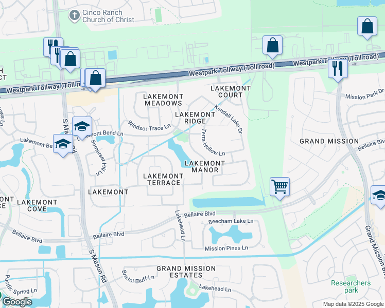 map of restaurants, bars, coffee shops, grocery stores, and more near 7242 Rambling Tree Lane in Richmond