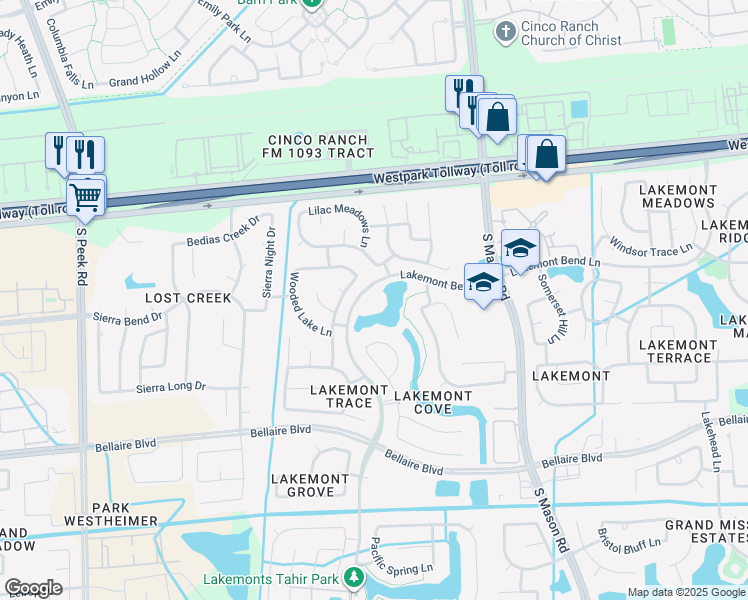 map of restaurants, bars, coffee shops, grocery stores, and more near 21021 Lakemont Bend Lane in Richmond