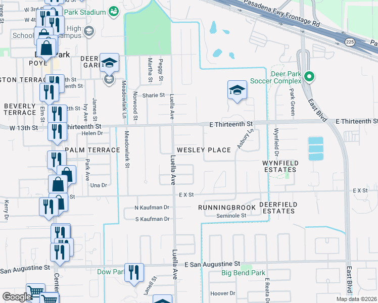 map of restaurants, bars, coffee shops, grocery stores, and more near 1129 Alice Street in Deer Park