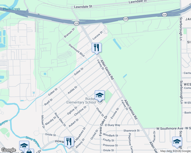 map of restaurants, bars, coffee shops, grocery stores, and more near 315 Axilda Street in Houston