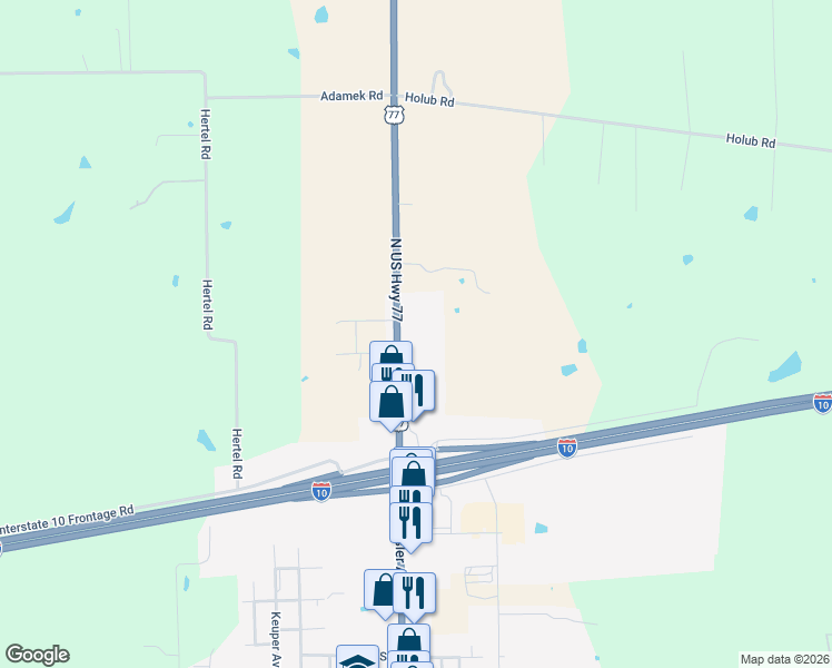 map of restaurants, bars, coffee shops, grocery stores, and more near 1033 U.S. 77 in Schulenburg