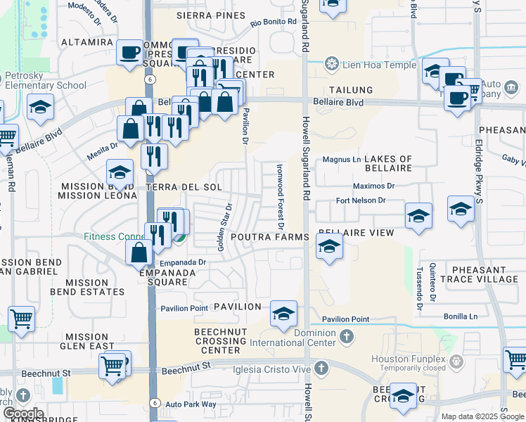 map of restaurants, bars, coffee shops, grocery stores, and more near 14271 Oro Valley Drive in Houston
