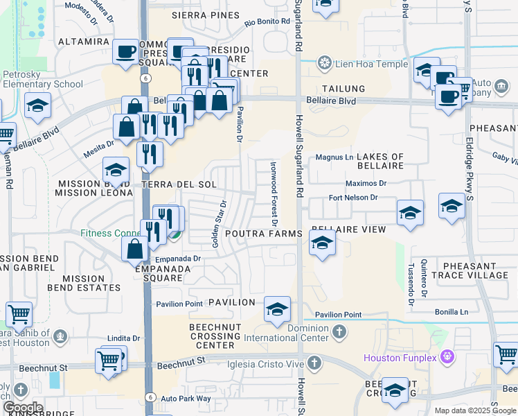 map of restaurants, bars, coffee shops, grocery stores, and more near 14271 Oro Valley Drive in Houston