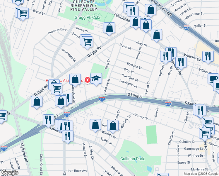 map of restaurants, bars, coffee shops, grocery stores, and more near 4006 Juliet Street in Houston