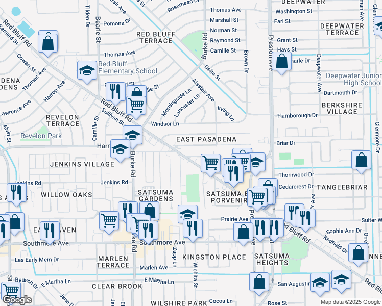map of restaurants, bars, coffee shops, grocery stores, and more near 2506 Harris Avenue in Pasadena