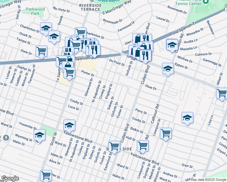 map of restaurants, bars, coffee shops, grocery stores, and more near 6128a Sidney Street in Houston