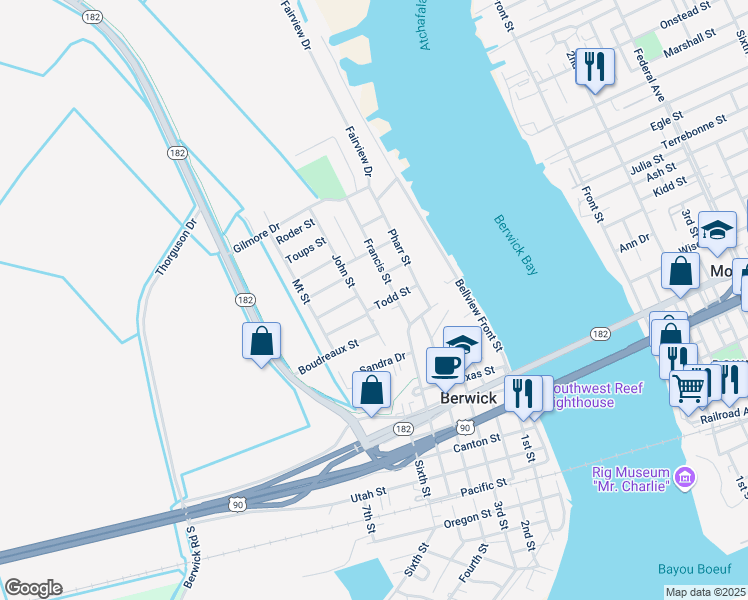 map of restaurants, bars, coffee shops, grocery stores, and more near 601-603 Todd Street in Berwick