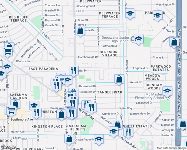map of restaurants, bars, coffee shops, grocery stores, and more near 808 Briargreen Street in Pasadena