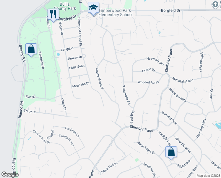 map of restaurants, bars, coffee shops, grocery stores, and more near 26126 Wood Chuck in San Antonio