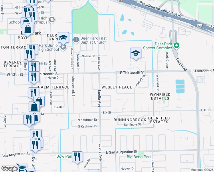 map of restaurants, bars, coffee shops, grocery stores, and more near 1129 Alice Street in Deer Park
