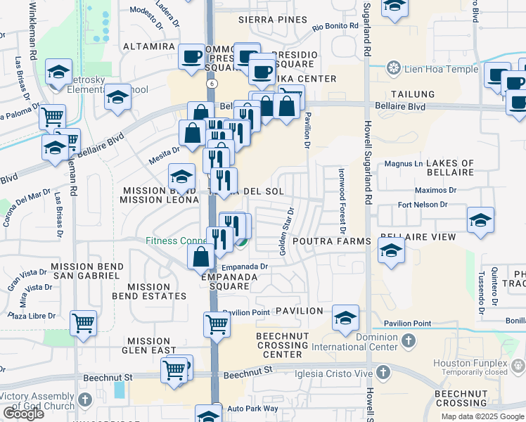 map of restaurants, bars, coffee shops, grocery stores, and more near 7255 Autumn Sun Drive in Houston