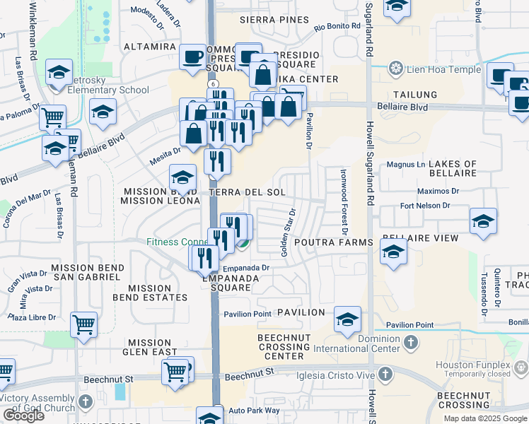 map of restaurants, bars, coffee shops, grocery stores, and more near 7255 Autumn Sun Drive in Houston