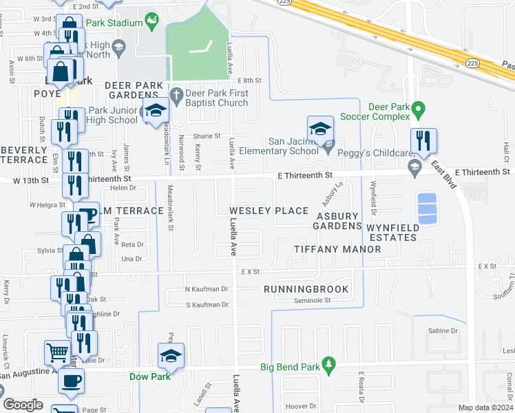 map of restaurants, bars, coffee shops, grocery stores, and more near 1129 Alice Street in Deer Park
