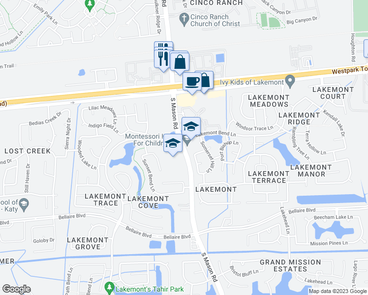 map of restaurants, bars, coffee shops, grocery stores, and more near 7116 South Mason Road in Richmond