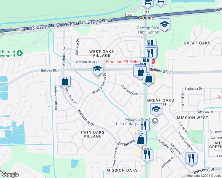 map of restaurants, bars, coffee shops, grocery stores, and more near 7318 Branford Park Lane in Richmond