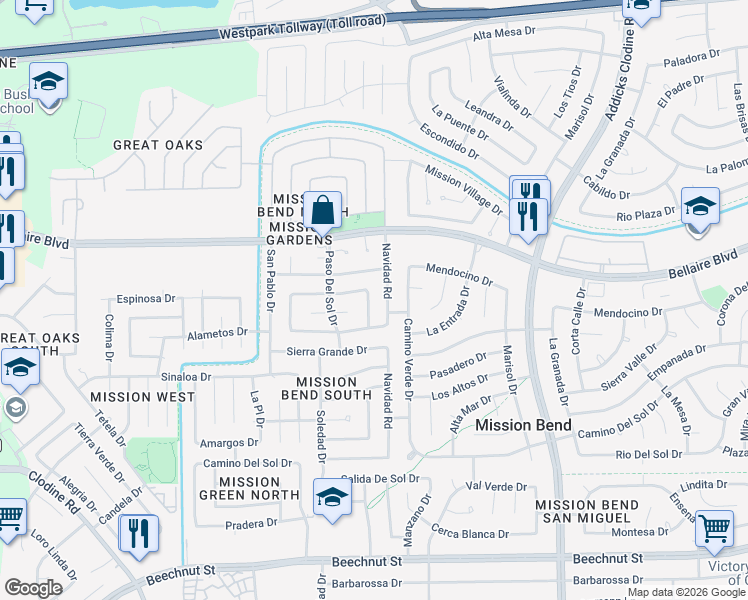 map of restaurants, bars, coffee shops, grocery stores, and more near 16122 Espinosa Drive in Houston