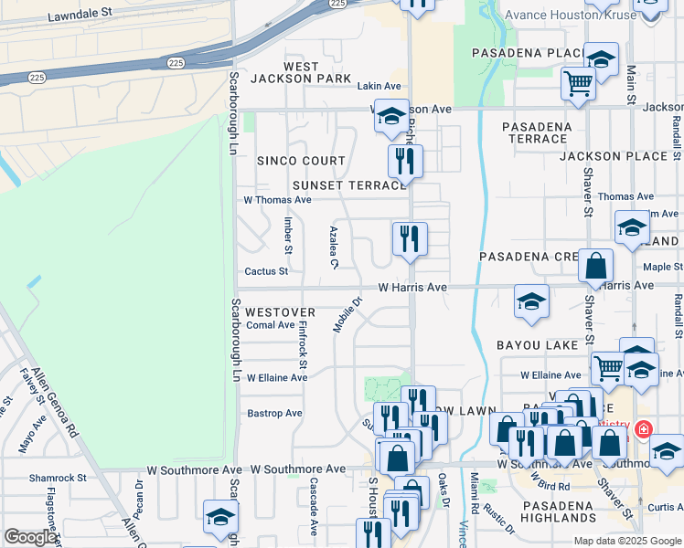 map of restaurants, bars, coffee shops, grocery stores, and more near 1234 Azalea Court in Pasadena