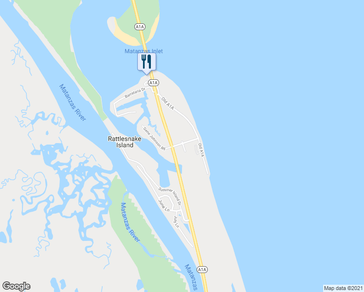 map of restaurants, bars, coffee shops, grocery stores, and more near 111 Gene Johnson Road in St. Augustine