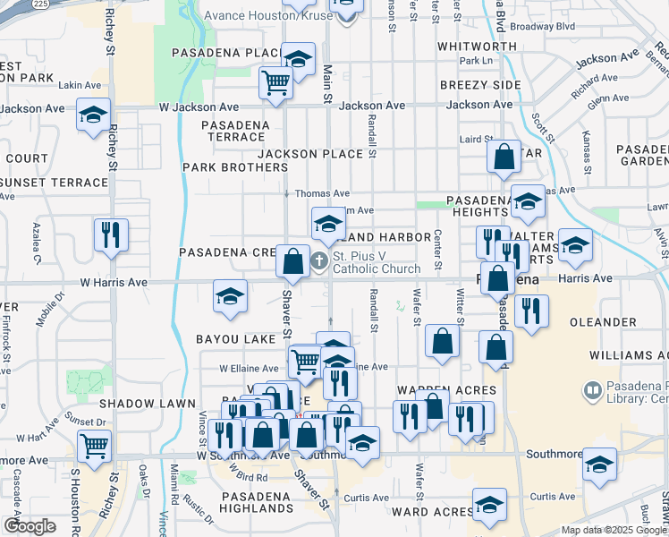 map of restaurants, bars, coffee shops, grocery stores, and more near 819 Main Street in Pasadena