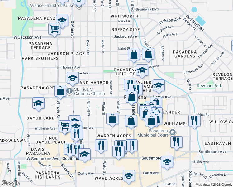 map of restaurants, bars, coffee shops, grocery stores, and more near 822 Witter Street in Pasadena
