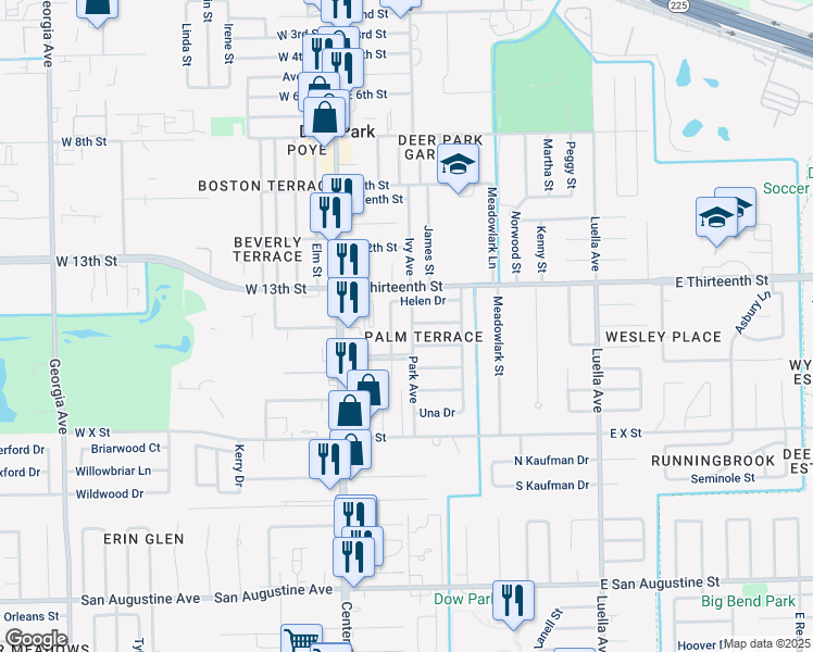 map of restaurants, bars, coffee shops, grocery stores, and more near 1406 Park Avenue in Deer Park