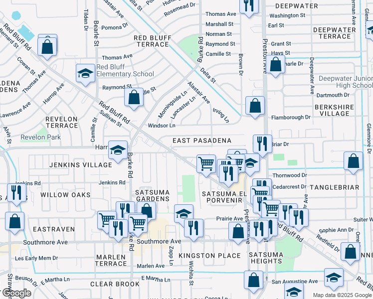 map of restaurants, bars, coffee shops, grocery stores, and more near 2506 Harris Avenue in Pasadena
