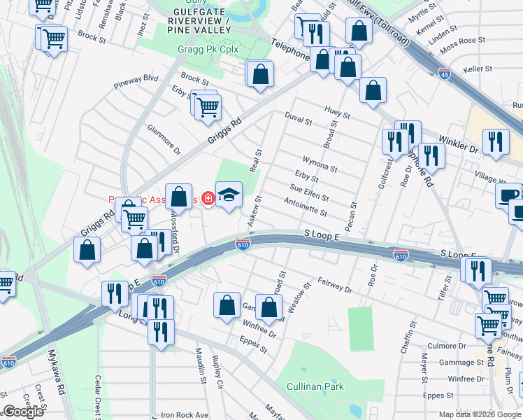 map of restaurants, bars, coffee shops, grocery stores, and more near 4006 Juliet Street in Houston