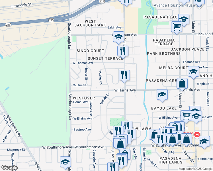 map of restaurants, bars, coffee shops, grocery stores, and more near 1234 Azalea Court in Pasadena