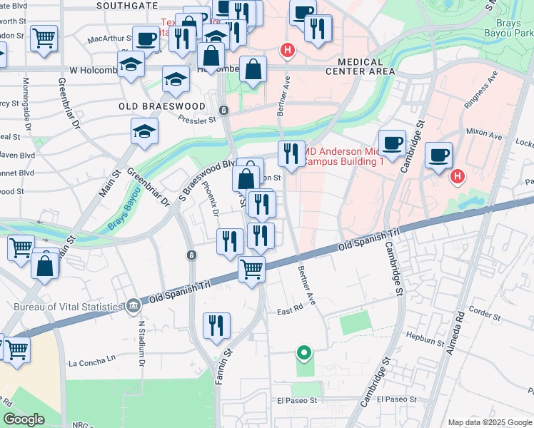 map of restaurants, bars, coffee shops, grocery stores, and more near 1111 Swanson Street in Houston