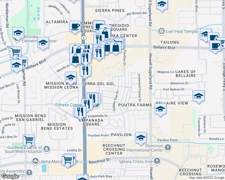 map of restaurants, bars, coffee shops, grocery stores, and more near 7234 Autumn Sun Drive in Houston